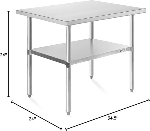 KUTLER Stainless Steel Table - 24 x 36 Inches | NSF Heavy Duty Prep Table with Undershelf for Kitchen