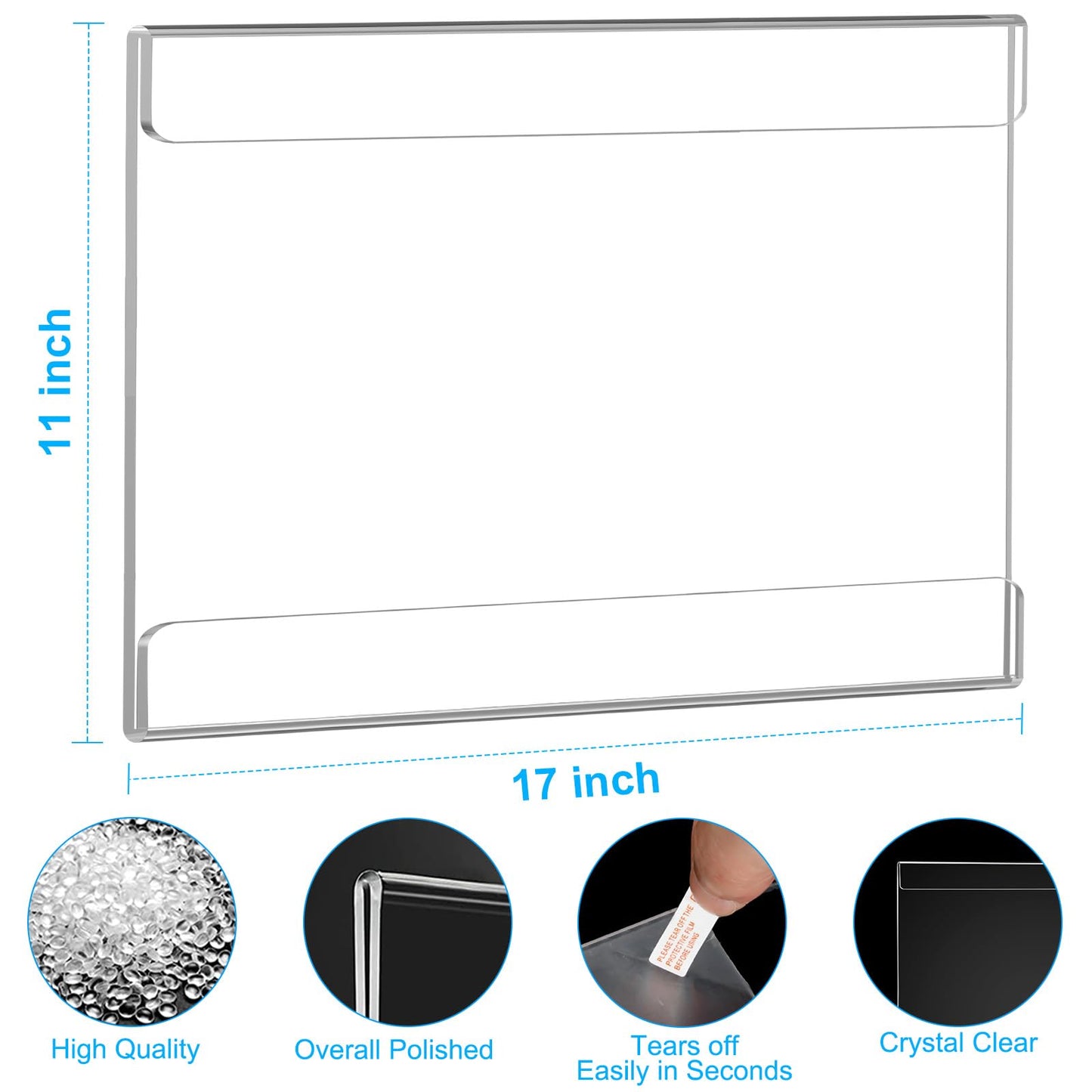 EHWINE 8 Pack 11x17 Wall Mount Acrylic Sign Holder,Horizontal Wall Signs Photo Menu Flyer Display Holders, Plastic Clear Acrylic Frames for Office Home Hotel Business Store (with Adhesive Tape)