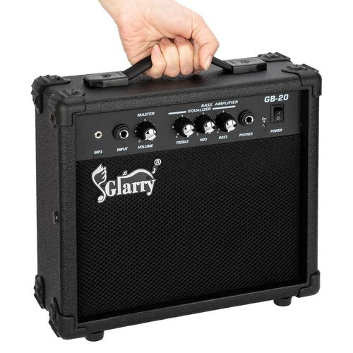 GLARRY Electric Bass Combo Amp, Portable Amp with Headphone MP3 Input, 20W Practice Bass Guitar Amplifier Speaker Accessories with Bass, Volume, Treble, and Middle Controls