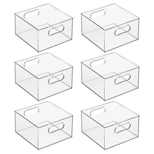 mDesign Deep Plastic Stackable Storage Organizer Container Bin, Office Organization for Filing Cabinet, Cupboard, Shelves, and Desk - Holds Notepads, Pens, Pencils - Ligne Collection, 6 Pack, Clear