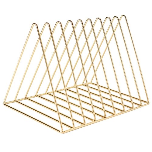 Sooyee 9 Slot Gold Magazine Holder,Desktop File Sorter Organizer Triangle Bookshelf Decor Home Office