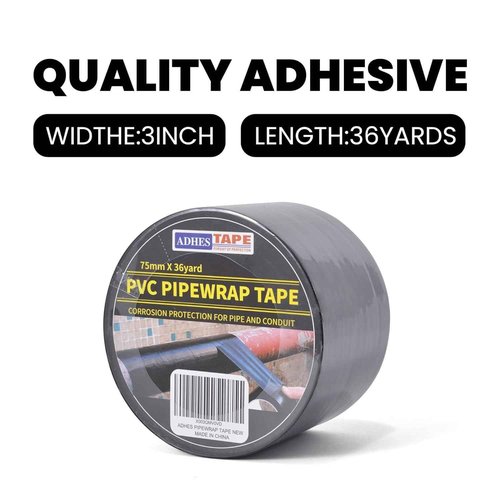 ADHES Corrosion Protection Pipe Tape, PVC Weatherproof Wrap Duct Tape for Drain Pipe, Metal & Electrical Piping, Outdoor, Underground Pipe, 3 Inch X 36 Yds, Black, 18 Rolls