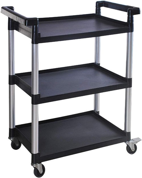 MaxWorks 80774 Utility Plastic Cart - 3 Shelves with Wheels, 225 Lbs Capacity, Black