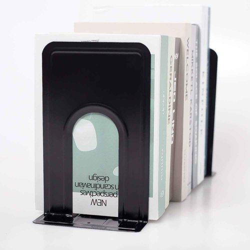 8 Pairs 16 Pieces 8.3 x 5.1 x 6.5 Inch Metal Bookends, KINJOEK Heavy Duty Book Support with Anti Slip Pads for Books, Magazines, DVDs, Perfect for Home, Office, School, Library, Black