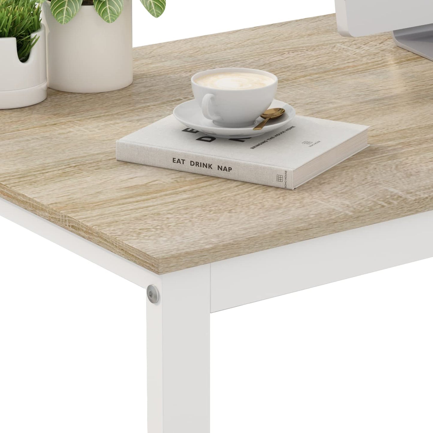 Homsee Home Office Computer Desk Corner Desk with 3 Drawers and 2 Shelves, 54 Inch Large L-Shaped Study Writing Table with Storage Cabinet - Walnut and White