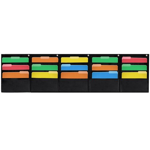 Essex Wares - 15 Pocket Horizontal File Hanging Paper Organizer for Letter Documents, Black, 68.4" Wide x 18.6" - Hanging Pocket File Organizer - Black Pocket Chart for Classroom & Office - 15 Pockets