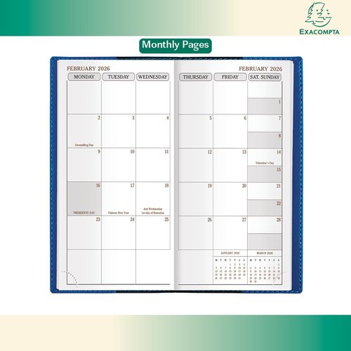 Exacompta 2026 Refill For "Space 17" Calendar Year Weekly/Monthly Planner Organizer - 12 Months (Jan. to Dec.) - 3 1/2" x 6 3/4"- Appointment Journal for Business, School, and Life