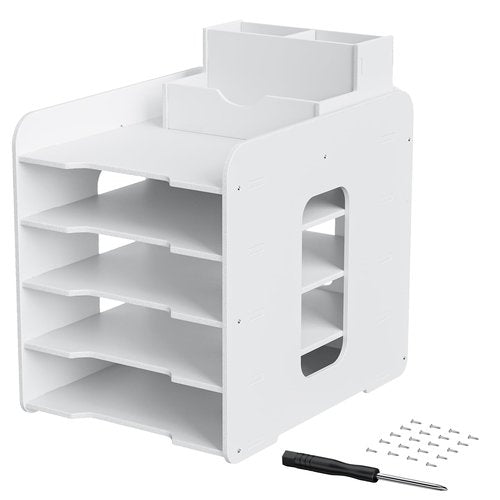 Soulrange 5-Tier Paper Organizer & File Holder for Desk Desktop - Heavy-Duty PVC Storage Rack with Detachable Pen Tray, Office Desk Organizer for Home Office School Classroom