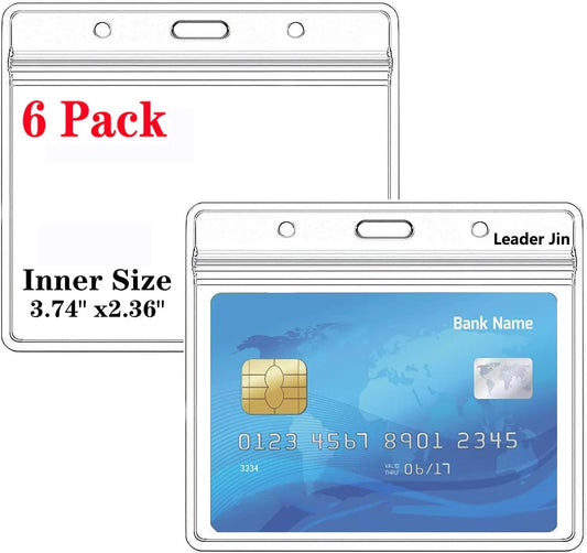 Skiennix Extra Thick Horizontal ID Card Badge Holder - Waterproof Resealable Zip | 2.36 x 3.74 Inches, 6 Packs