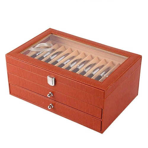 Fountain Pen Display Case Box 36 Slots Wooden Collector Case 3 Layer Two-Color Storage Box as a Gift for Father, Boyfriend, Husband, Son, Colleague, Friend (Orange, 36 pens)