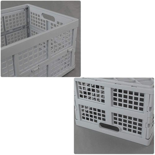 Hespapa 35 Quart Folding Crates, Plastic Collapsible Storage Container Milk Crate Baskets(Grey, 2 Pack)