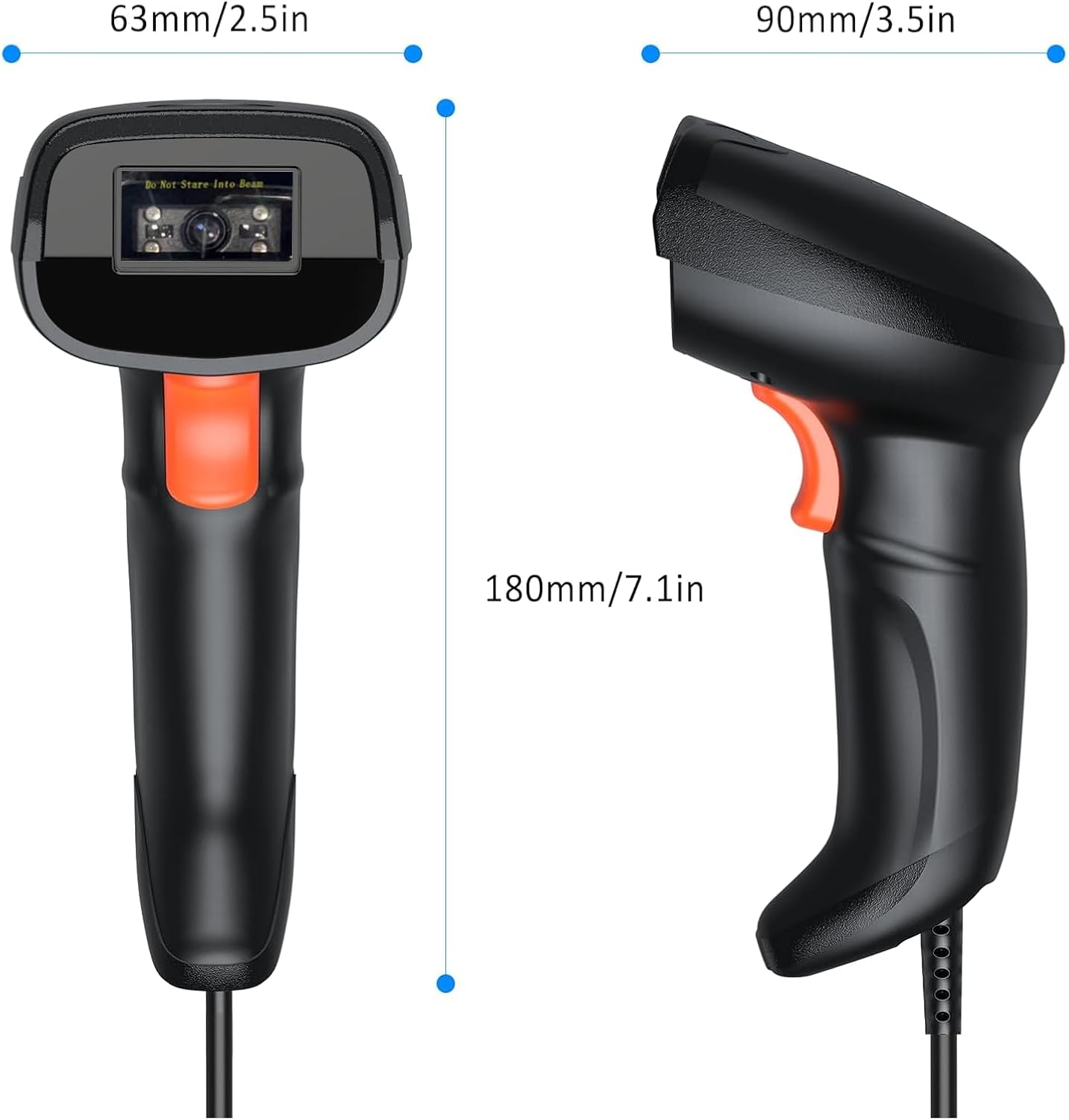 Symcode USB Barcode Scanner - Handheld Wired Scanner with Long USB Cable for Mobile Payments & Retail