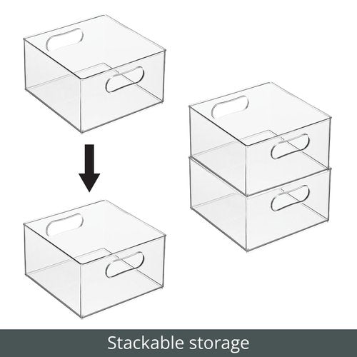 mDesign Deep Plastic Stackable Storage Organizer Container Bin, Office Organization for Filing Cabinet, Cupboard, Shelves, and Desk - Holds Notepads, Pens, Pencils - Ligne Collection, 6 Pack, Clear