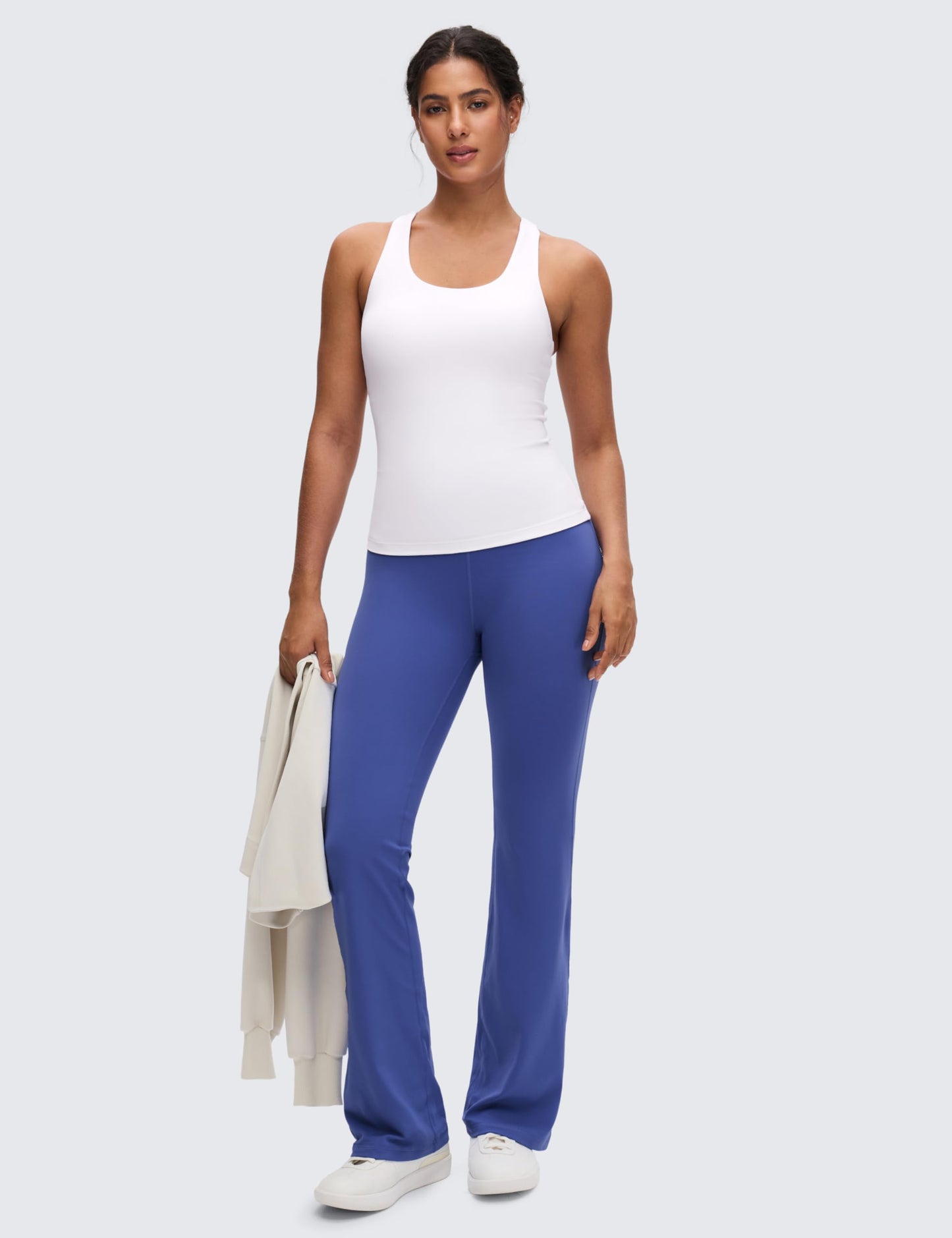 CRZ YOGA Butterluxe Workout Racerback Tank Tops for Women - Padded Athletic Spandex Yoga Shirts with Built in Bra White Small
