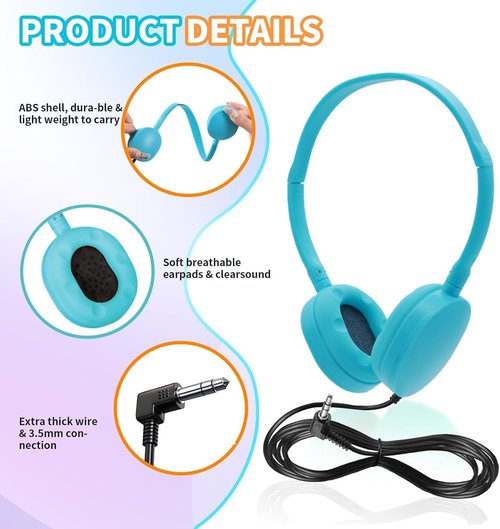 Skiennix 30 Pack Bulk Headphones - Durable Multi-Color Earphones for Classroom & School Use
