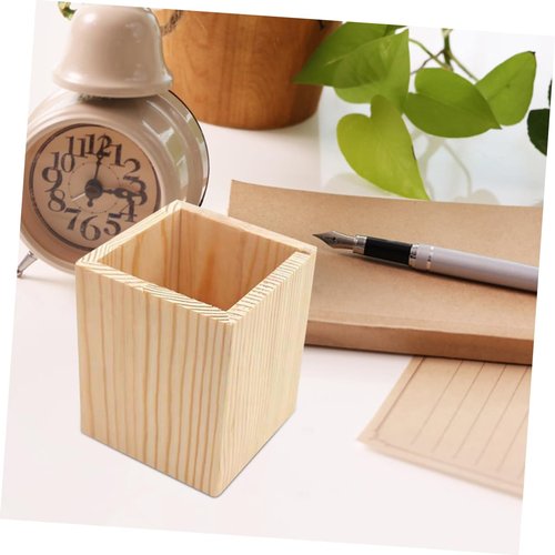 STOBOK 8 pcs Cosmetic Pencil Tabletop Unfinished Mini Container Small Organizer Pot for Vase Desk Office Wood Rustic Of Pots Square Makeup Cup Planter Succulent Geometric DIY