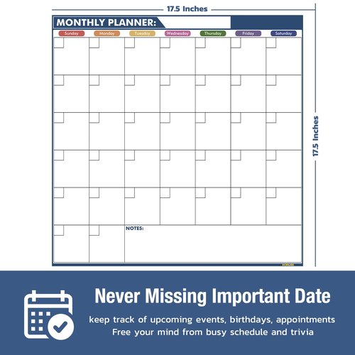 HOMiDEK Magnetic Dry Erase Calendar for Refrigerator - Large Fridge Whiteboard Calendar - Magnet Monthly Planner Family Planning Board with Dry Erase Markers & Eraser - 17.5 x 17.5 Inches