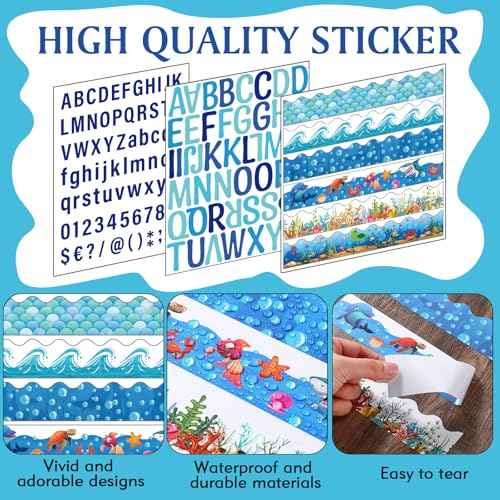 96 Pcs Science Fair Board Supplies Includes Self Adhesive Science Fair Project Titles Subtitles Presentation Bulletin Border Letter Stickers First Day of School Back Classroom(Ocean Style)