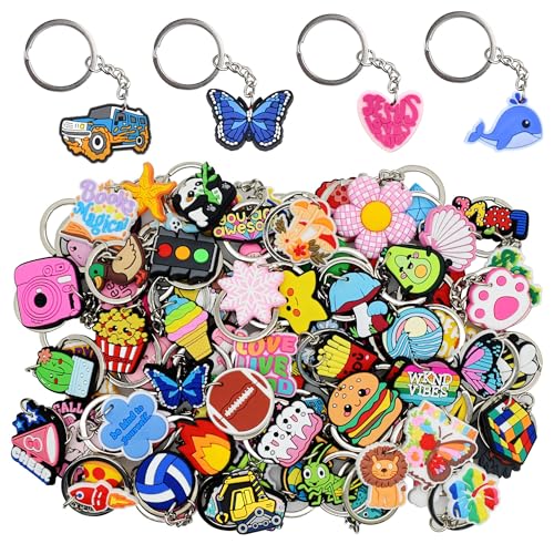 30/50/100/200pcs Random Different Keychains, Lot Mixed Cute Keyring for Classroom Prizes Students Incentives