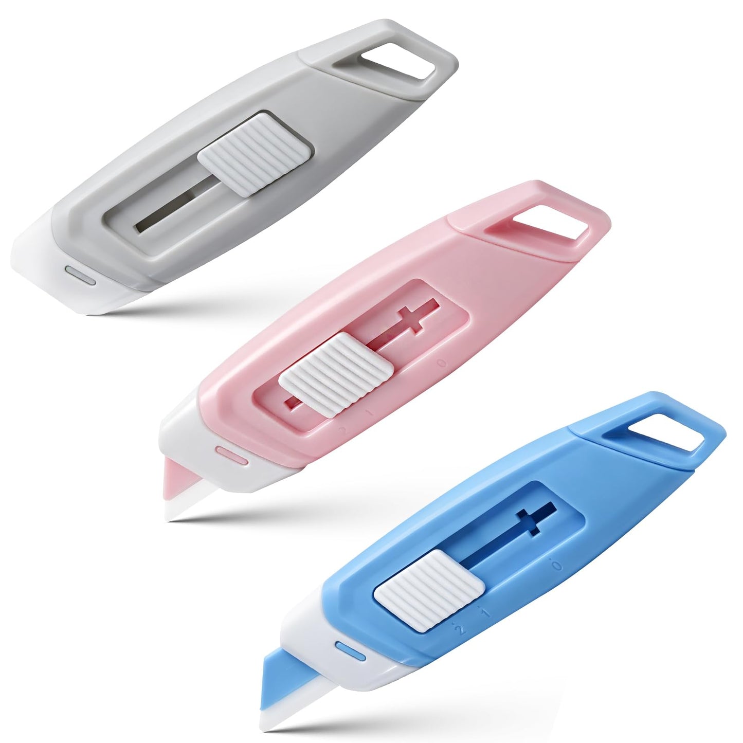 3-Pack Mini Ceramic Box Cutter, Retractable Utility Knife with Safety Lock & Keychain Hole, Magnetic Package Opener with Ceramic Blades for Home Office Shipping Packages (Multi)