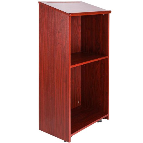VEVOR Podium Stand, 47 inch Hostess Stand with 4 Rolling Wheels, Wood Podium with Storage Shelves and Slant Desktop, Lecterns & Podiums for Home, Office, School, Church, Brown