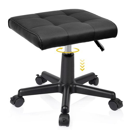 Tall Foot Stool Adjustable Leg Rest Real Leather Footrest with Wheels for Office Desk & Gaming Chairs - Ergonomic Footrest and Office Chair Foot Rest with Thick Padding
