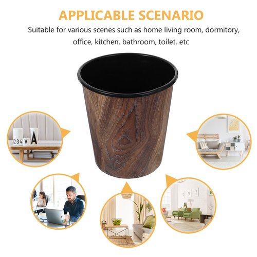 EXCEART Wood Grain Trash Can Plastic Round Wastebasket Kitchen Garbage Container Bins for Home Office Bedroom Bathroom Kitchen