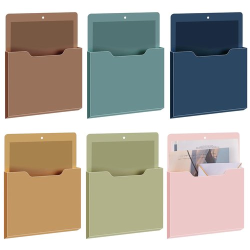 Fuutreo 6 Pcs Magnetic Wall File Organizer Magnetic Wall File Holder Refrigerator Magazine Holder for Mail Letters Paper(Mocha Mousse Color,10 x 13 Inch,Vertical)
