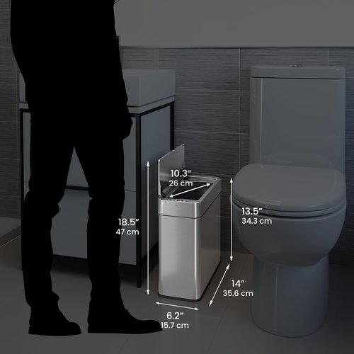 iTouchless 4 Gallon Bathroom Trash Can with Lid and Deodorizer, Lid Opens Left, 15 Liter Stainless Steel Slim Automatic Small Waste Basket Dustbin for Bedroom Home Office Livingroom Garage