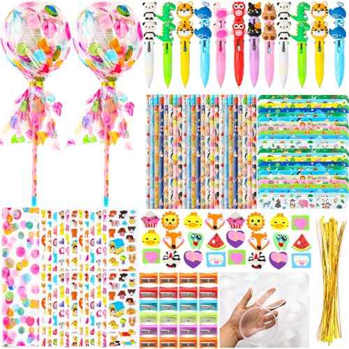 24Pack Giant Lollipop Return Gifts for Birthday Party, Giant Lollipop with Pencils, Stickers, Erasers, 4-in-1 Pen, for Classroom School Exchange Party Supplies