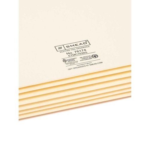 Smead End Tab File Pocket, Reinforced Straight-Cut Tab, 5-1/4" Expansion, Tyvek®-Lined® Gusset, Legal Size, Manila, 10 per Box (76174)