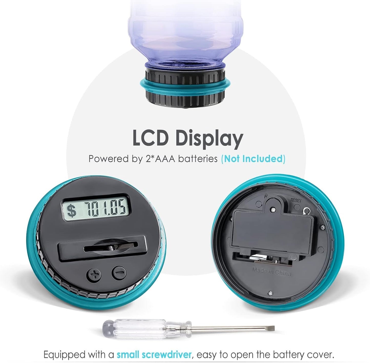 Vcertcpl Digital Coin Counting Bank - 2-Piece Set with LCD Counter | 1.8L Capacity for All US Coins (Blue-Purple)