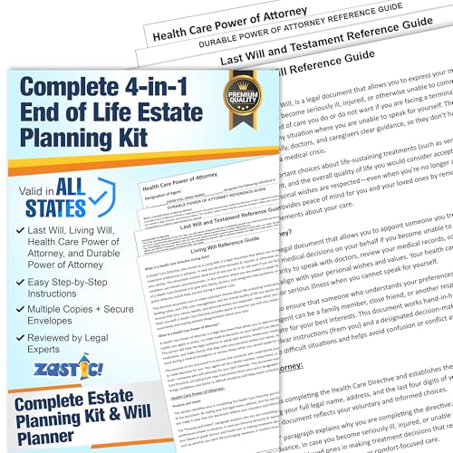Zastic 4-in-1 Estate Planning Kit: Last Will, Living Will, Power of Attorney