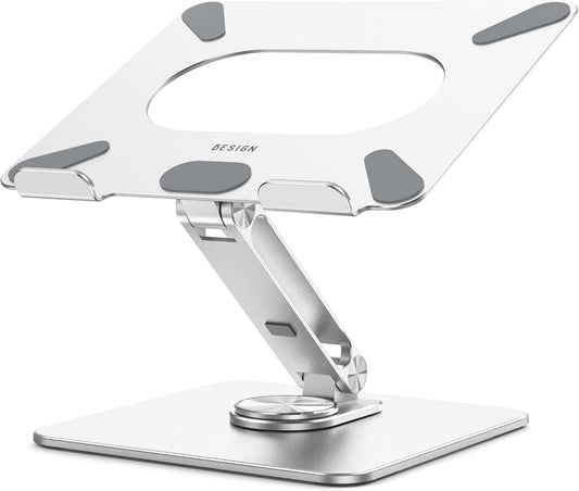 BESIGN LSX7 Laptop Stand - Ergonomic Adjustable Riser with 360° Rotating Base | Fits 10-15.6" Laptops (Silver)