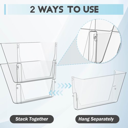 Gawerk 3 Pack Clear Acrylic Single Pocket, Plastic Hanging Wall Mount File Holder for Office Home, Clear