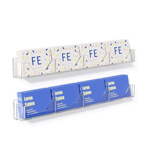 FEMELI Acrylic Business Card Holder Wall-Mounted, Adhesive Multi-Pocket Clear Sticker Display, Space-Saving Cards Booklet Organizer for Office Retail (8 Pockets)