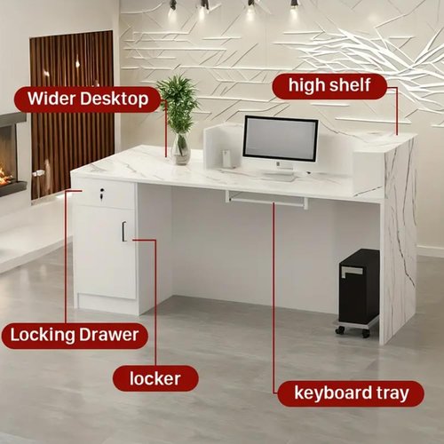Pubaerkk Modern Reception Desk with Light, 66'' Front Desk Reception Counter, Wooden Retail Counter Table, Checkout Counter for Reception Room, Lobby, Retail, Store, Shop,B,Right