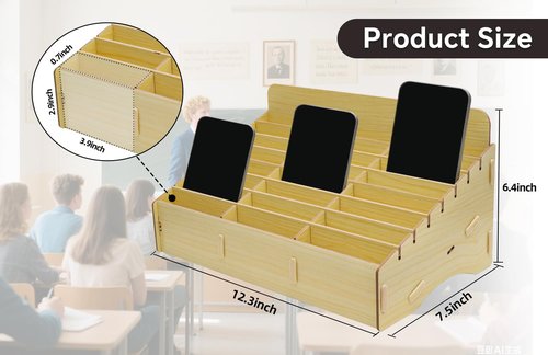 HengTianMei Classroom Cell Phone Holder, 24 Grid Cell phone Storage Box for Student Management, Wooden Calculator Organizer Caddy for School Office（24 Grid）