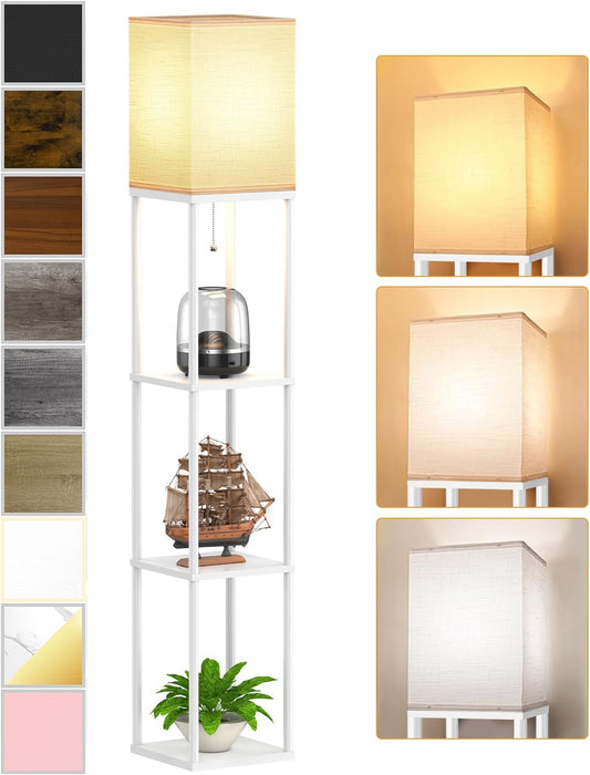 Skiennix Floor Lamp - Stylish White Shelf Lamp with 3 CCT LED Bulb | Perfect for Living Room & Bedroom