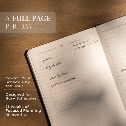 Anecdote Daily Planner - 2026-2027 Calendar | Undated 26 Weeks | 1 Page Per Day | 8.5" x 5.2" | Hardcover Organizer in Nutmeg