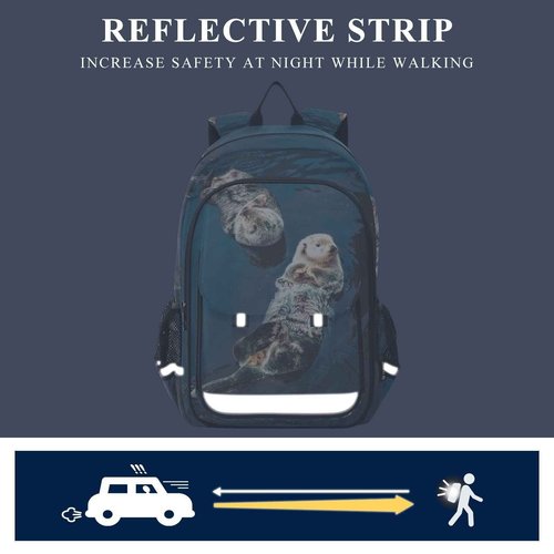 Glaphy Two Sea Otter Backpack School Bag Lightweight Laptop Backpack Student Travel Daypack with Reflective Stripes
