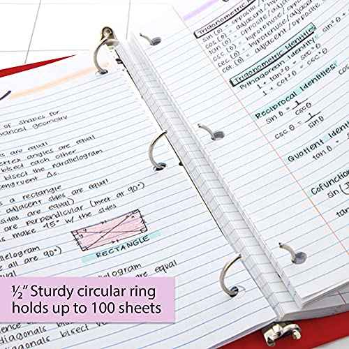BAZIC Products 3 Ring Binder 1/2" Economy View Binders Organizer - Red, Round Ring, Hold 100 Sheets Paper, for School Office Home, 12-Count
