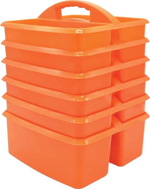 Teacher Created Resources Orange Portable Plastic Storage Caddy 6-Pack for Classrooms, Kids Room, and Office Organization, 3 Compartment