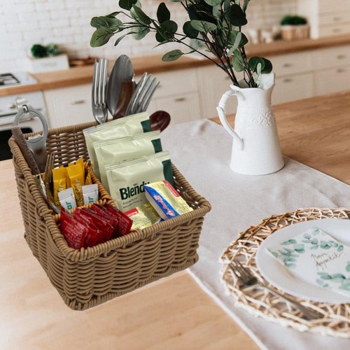 WuJiLiving Rattan Remote Control Holder, Wicker Desk Organizer Basket for TV Remotes, Office Supplies, Makeup Brushes, Handwoven Storage Caddy for Tabletop, Shelf, or Kitchen Use (Natural Brown)