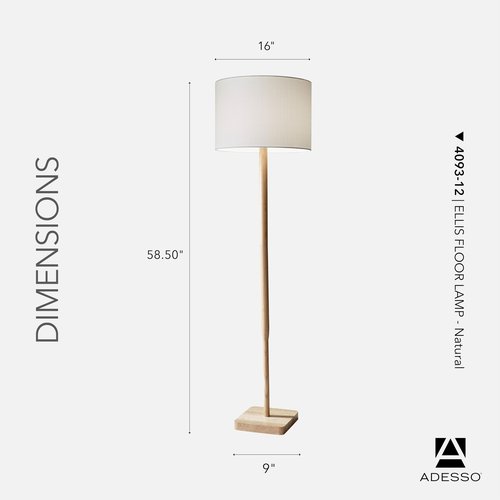Adesso Floor Lamp with Natural Rubberwood Base and White Linen Lampshade – 3-Way Adjustable Brightness, Lamp for Bedroom, Living Room, and House Décor, 58.5” x 16”