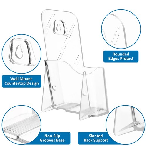 Acrylic Brochure Holder 4x9 Inch, Clear Pamphlet Holder Display Stand for Trifold 4 Inch Flyers, Booklets, Table Signs, Plastic Rack Card Holder for Office, Home, Store, 10 Pack