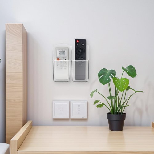 4 PCS Plastic Remote Control Holder Clear Wall Mount Media Organizer Single Compartment Pen Holder for Wall Pencil Holder TV Remote Holder Wall Mount Storage Box for File Makeup Marker Brush Phone