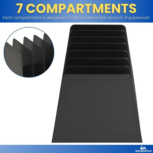 1InTheOffice Desktop File Organizer Vertical, Mail Organizer, 7 Compartments Office File Sorter, 4-3/4" H x 8-3/4" W x 5-1/2" D, Plastic, Black 2 Pack