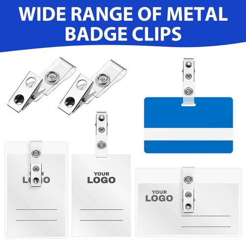 Seajan 1000 Pcs Metal Badge Clips Bulk Double Hole Name Tag Clips with Clear PVC Straps Alligator ID Strap Clips for ID Cards Holders Office School Supplies