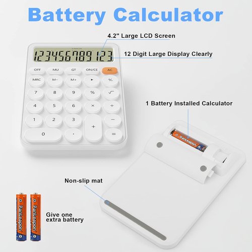 DECKLIT Desktop Calculator - Extra Large LCD Display with 12 Digits | Pink, 6.3" x 4.3" Size, 15° Tilt Screen